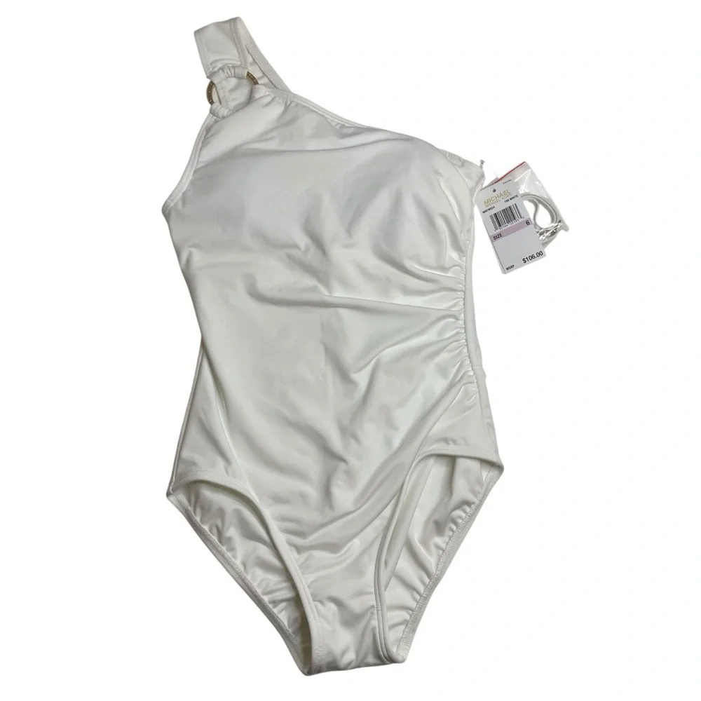 MICHAEL Michael Kors One Shoulder Underwire One Piece Swimsuit White Size 6 New